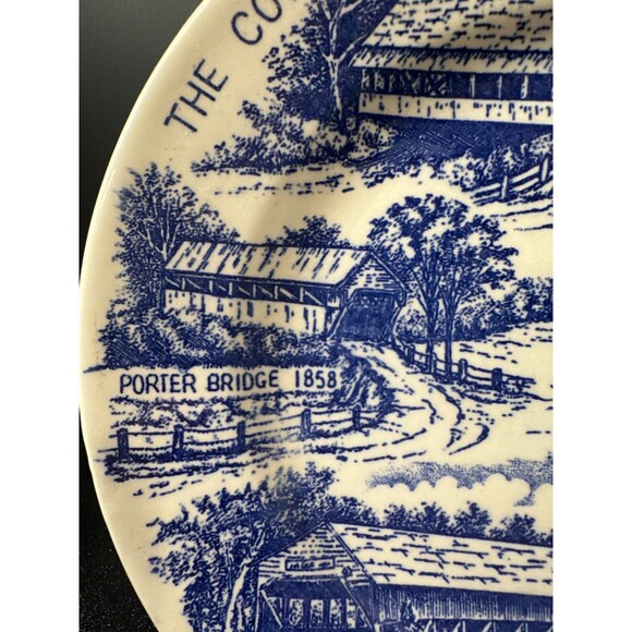 Vintage Covered Bridges of New England Blue & White Souvenir Plate 7.25" - Picture 5 of 6